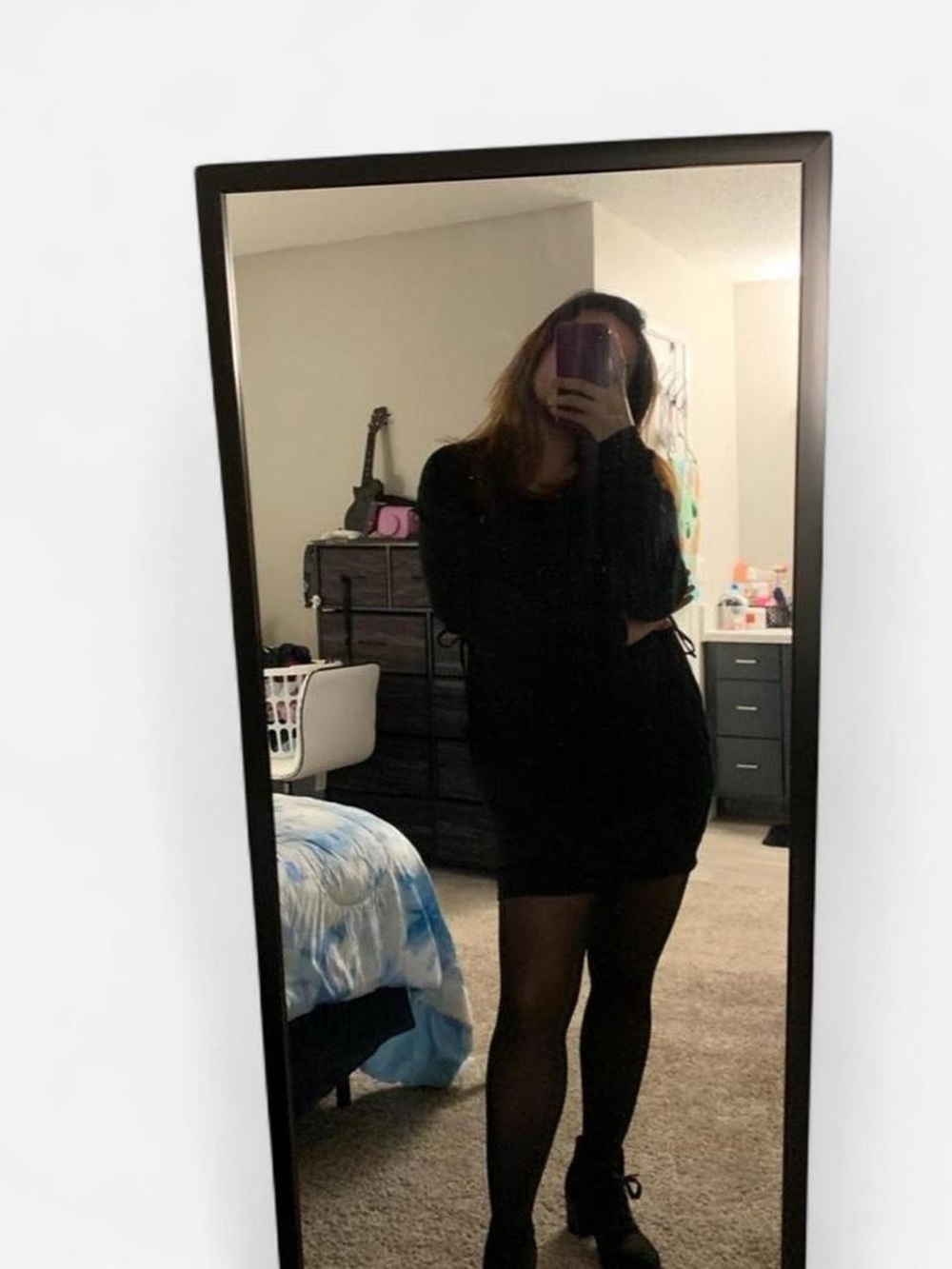 Women's Long Sleeve Black Mini Dress